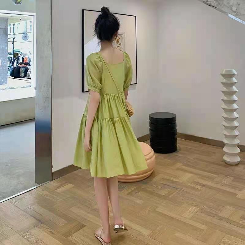 Đầm Dáng Chữ A Tay Phồng Chiết Eo Màu Xanh Bơ Dễ Thương | BigBuy360 - bigbuy360.vn