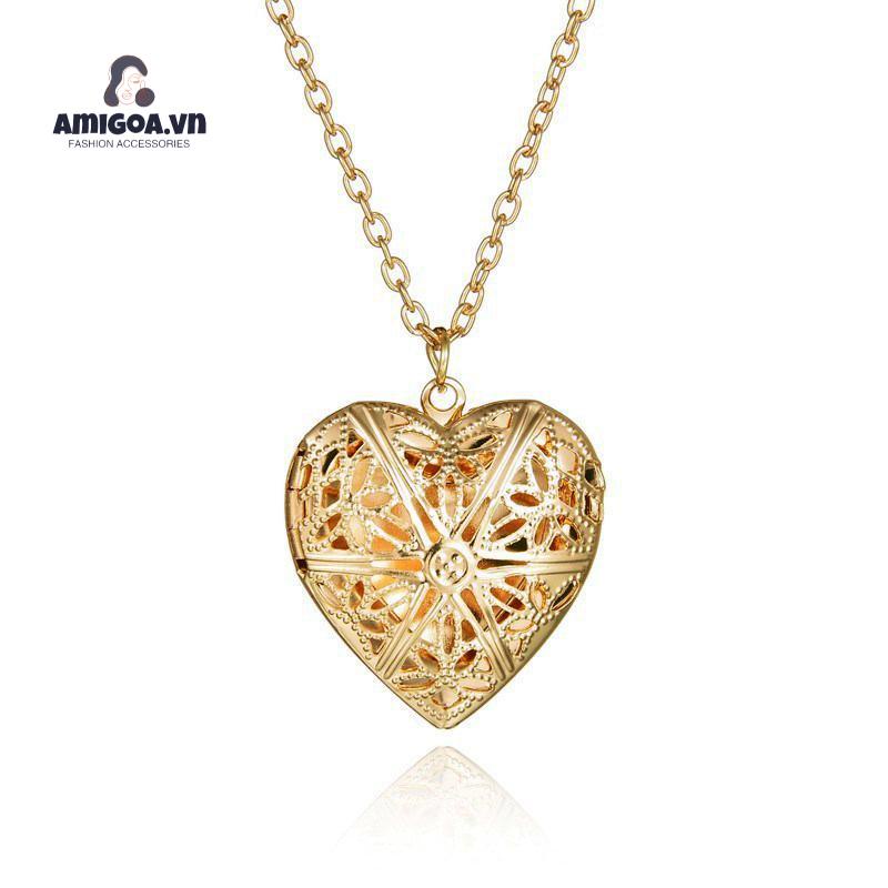 Vòng cổ Dạng Chuỗi Xích Phối Mặt Dây Hình Trái Tim Có Khung Đựng Hình