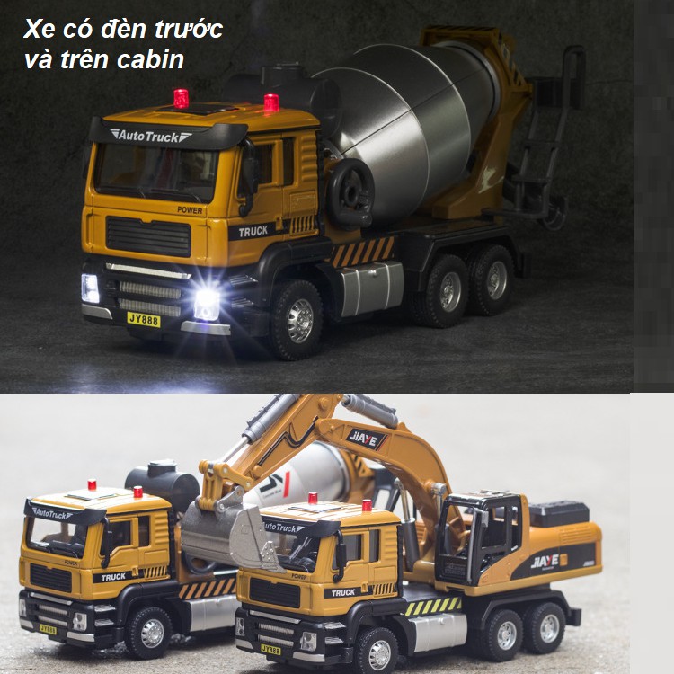 Xe trộn bê tông đồ chơi trẻ em mô hình tỉ lệ 1:50 xe có âm thanh và đèn