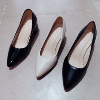 Giày da mềm trơn gót vuông 5p