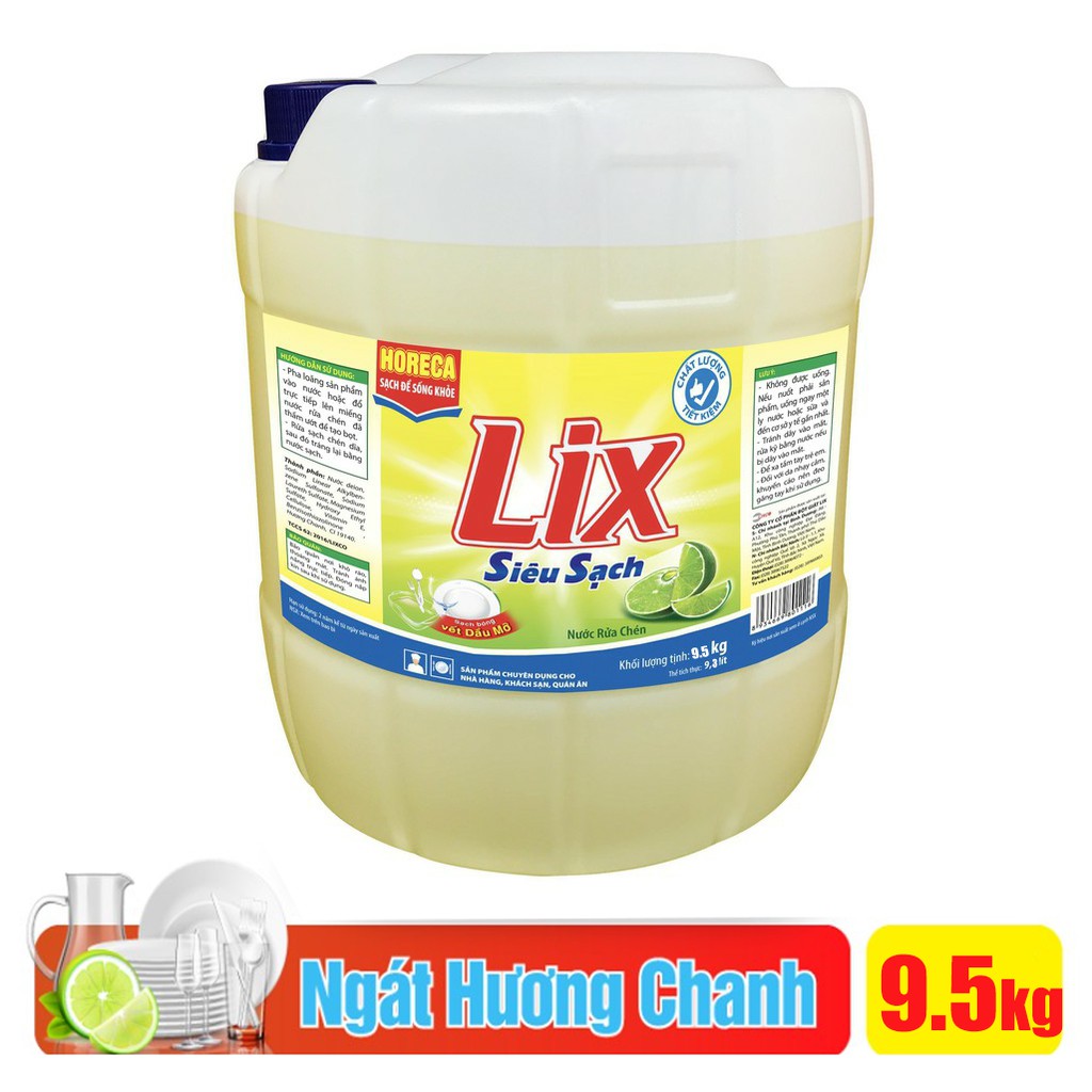 Nước rửa chén Siêu sạch Lix Hương Chanh 9.5kg [Mẫu mới - Tiết kiệm]