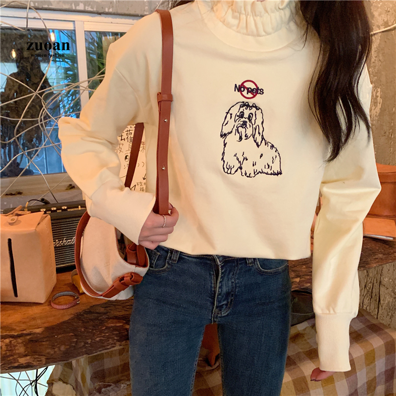 SUXI Áo Sweater Cổ Đứng Thêu Hình Hoạt Hình Xinh Xắn Cho Nữ