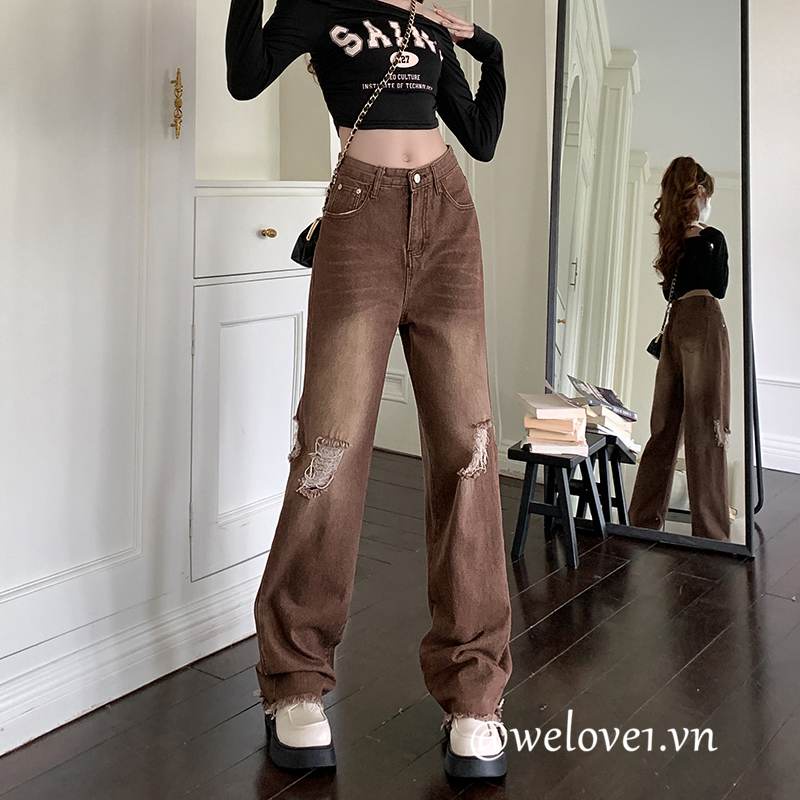 Set Áo Thun Dài Tay 2 Dây + Quần jeans Dài Ống Rộng Thời Trang Nữ