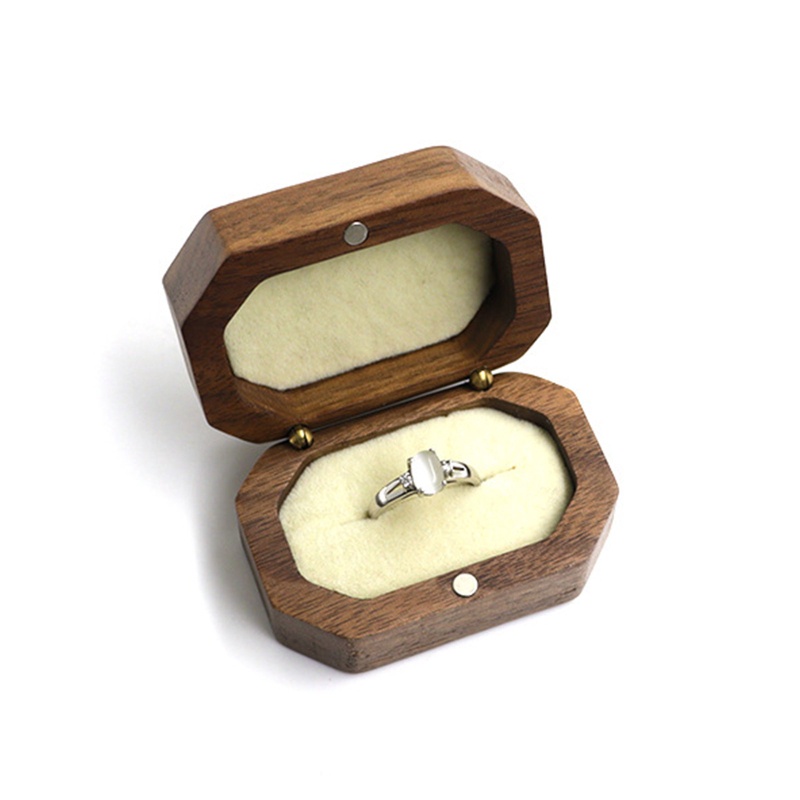 Flgo Túi Đựng Trang Sức Hình Bát Giác Bằng Gỗ Trơn Phối Nhung Mềm Mại