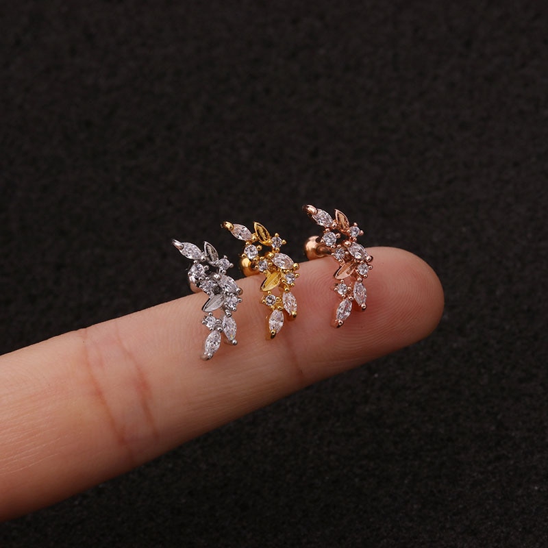 1 Khuyên tai bằng thép không gỉ xỏ sụn tai màu vàng hồng / bạc