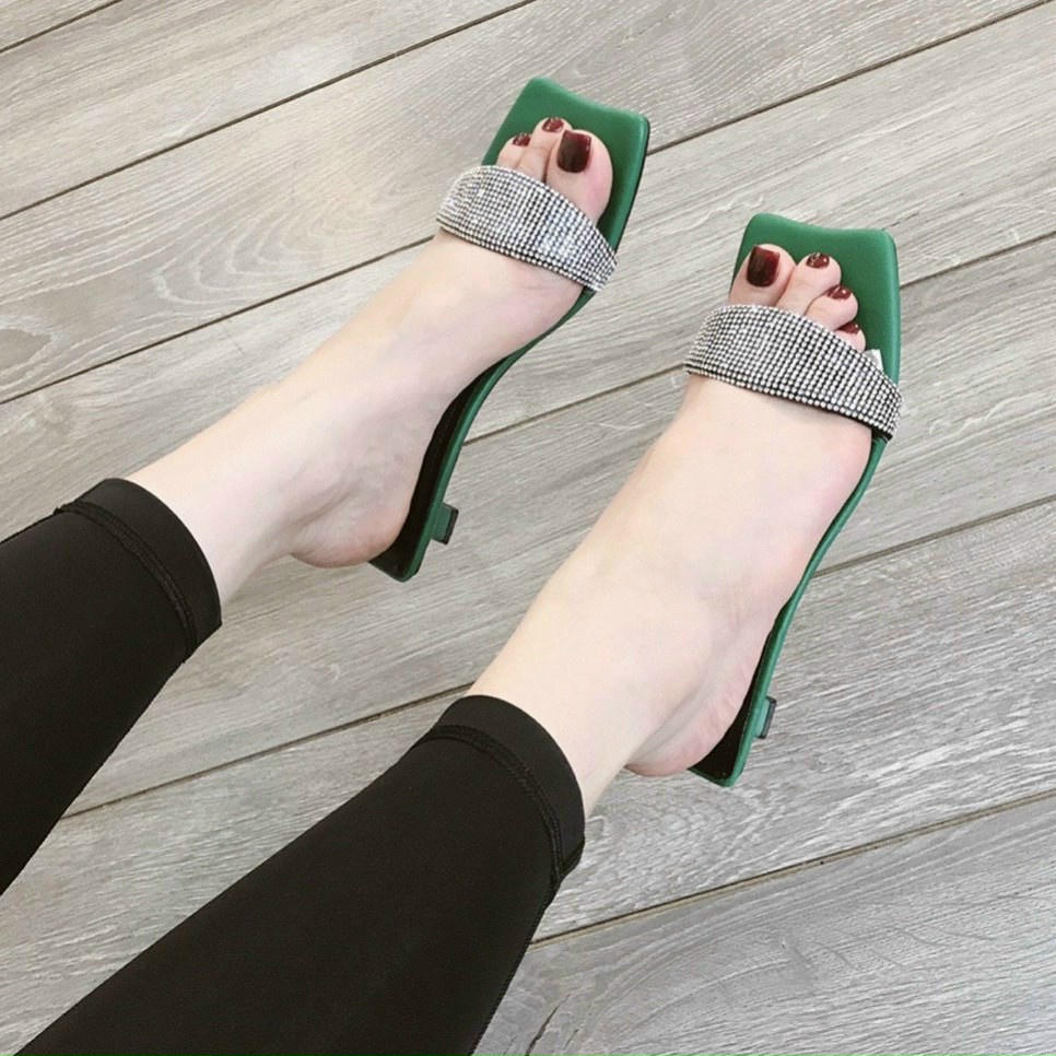 Dép Cao Gót Nữ đế vuông thời trang cao 5 phân quai ngang thời trang_Dép Cao Gót Nữ đế vuông dáng Guốc sandal cao 5 phân