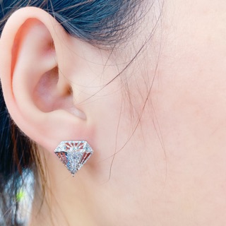 Bông tai hình kim cương mạ bạch kim italy