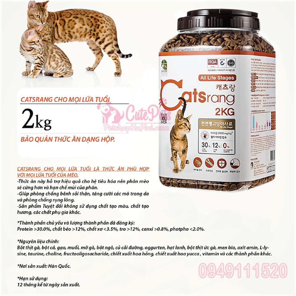 Thức ăn mèo Catsrang gói 1kg dành cho mèo mọi lứa tuổi xuất xứ Hàn Quốc - CutePets Phụ kiện thú cưng Pet shop Hà Nội