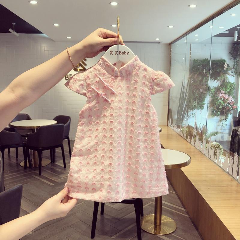 Đầm Sườn Xám Tay Ngắn Cổ Đứng Phong Cách Trung Hoa Cho Bé Gái