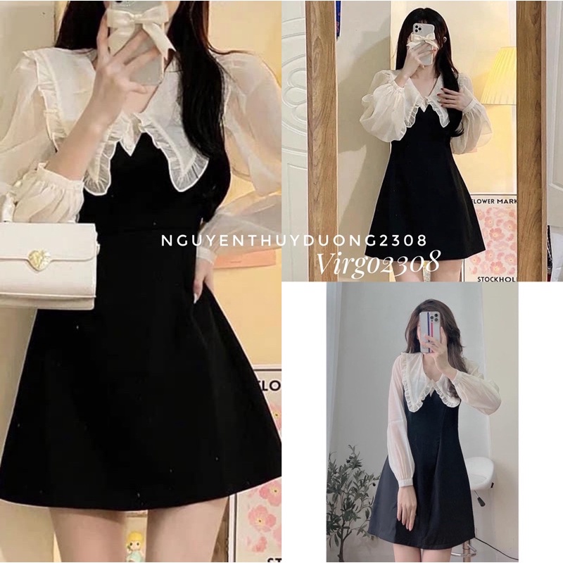 [NEW DRESS]VÁY PHỐI TƠ CỔ BÈO TAY BỒNG “MELLA DRESS” TIỂU THƯ