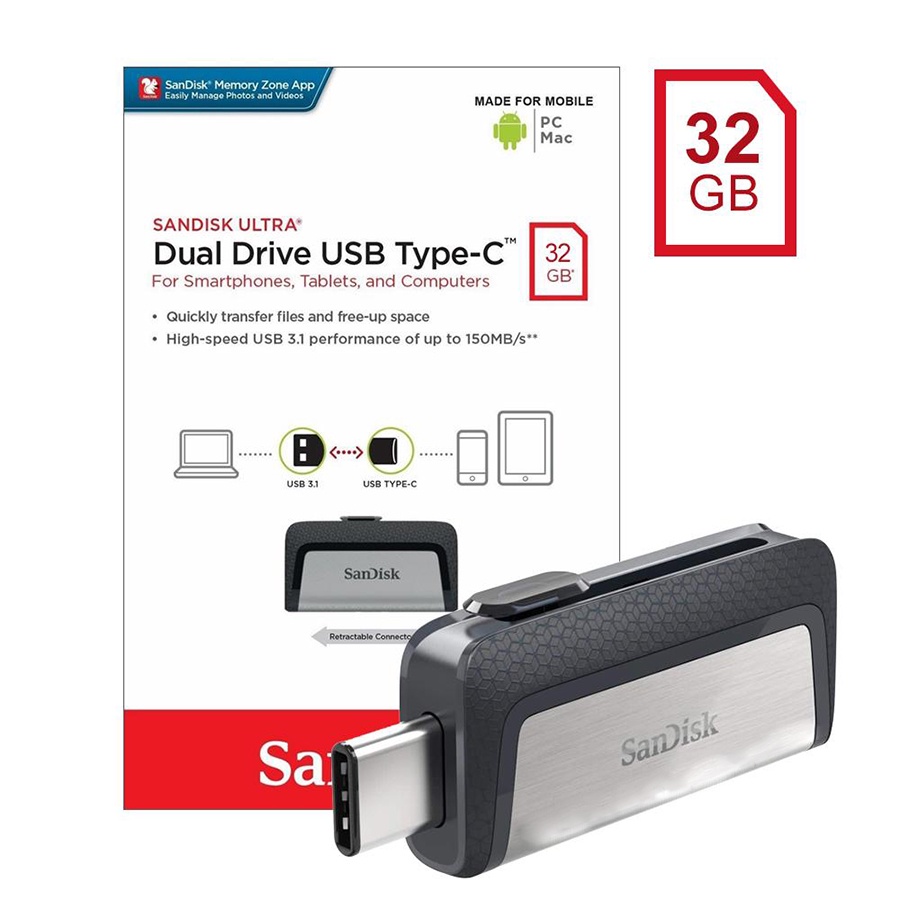 USB 32G ổ cứng di động OTG Type C Sandisk Ultra Dual Drive USB 3.1