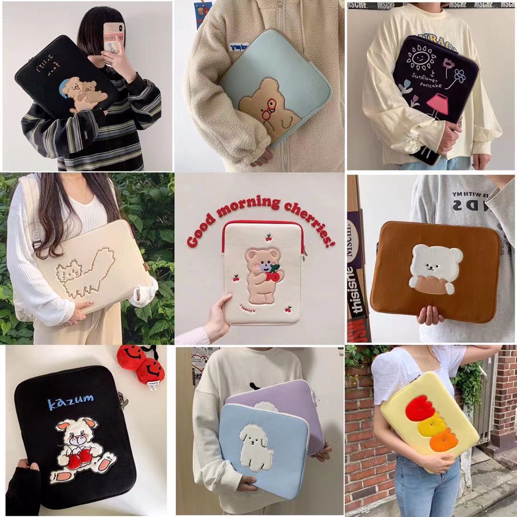 Túi đựng laptop/máy tính bảng iPad Pro/Air11/13/15 inch in họa tiết hoạt hình phong cách Hàn Quốc