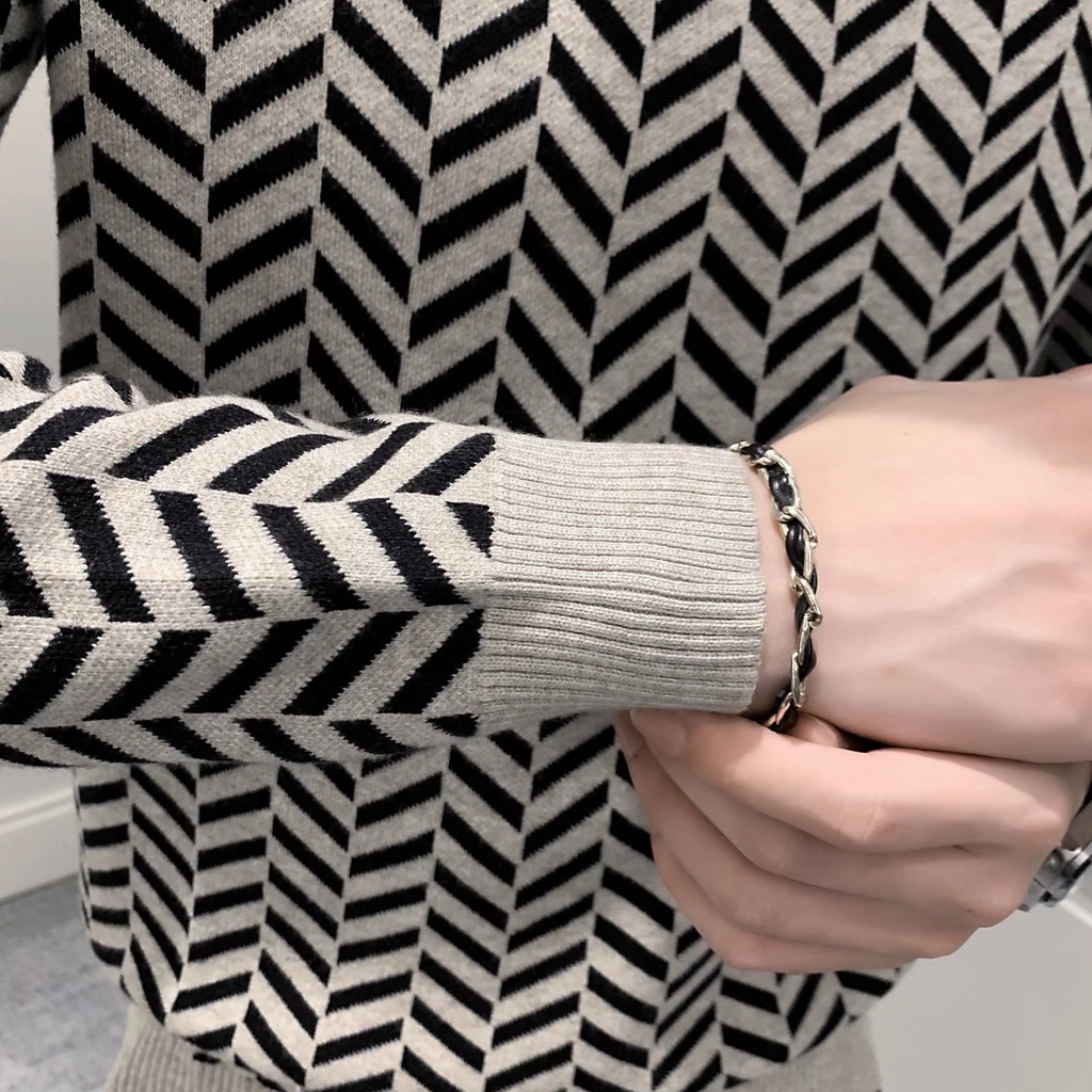 Áo Sơ Mi Tay Dài Nam Cổ Lọ Họa Tiết Kẻ Sọc Thời Trang Hàn Quốc Cho áo len nam áo sweater form rộng Sọc áo sweater trơn simple bigsize áo sweater cổ lọ fashion áo dài tay