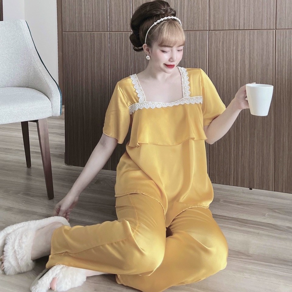 Đồ bộ dễ thương DenYa dạng quần dài, chất satin, kiểu dáng nữ tính quyến rủ mà không kém phần sang trọng, DB20