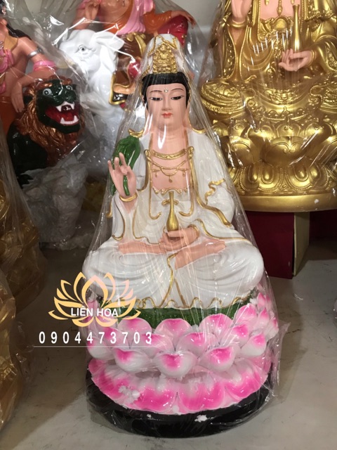Tượng Quan Âm Bồ Tát ngồi màu trắng cao 30cm - LHQATN989