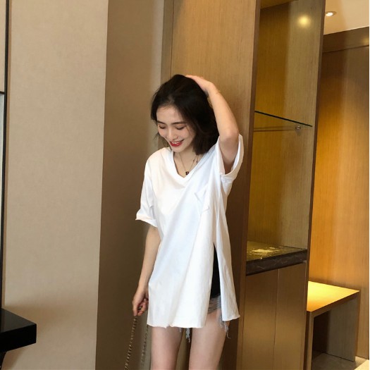 Áo Thun Nữ - Áo thun cổ tim xẻ tà lụa giấy LE16 | BigBuy360 - bigbuy360.vn