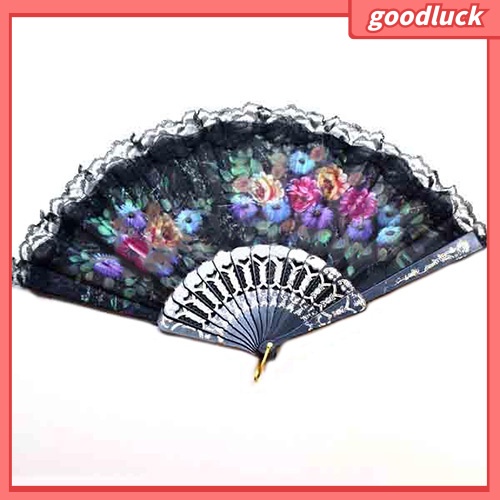 Quạt xếp cầm tay vải ren hoa phong cách Tây Ban Nha