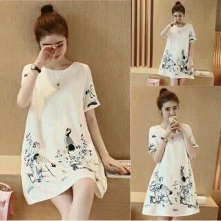 ĐẦM BẦU SUÔNG HỌA TIẾT CHIM HẠC CỔ TRÒN