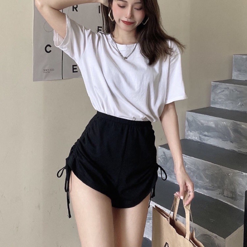 quần đùi coton dây rút hai bên