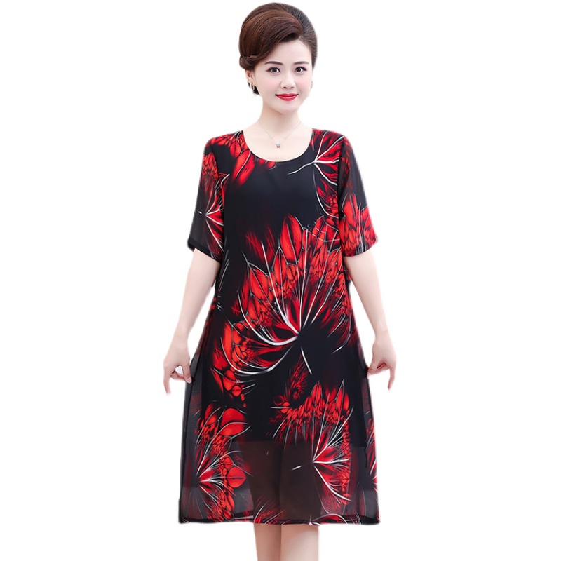Đầm chiffon Dáng Rộng In Hoa Thời Trang Cho Phụ Nữ Trung Niên