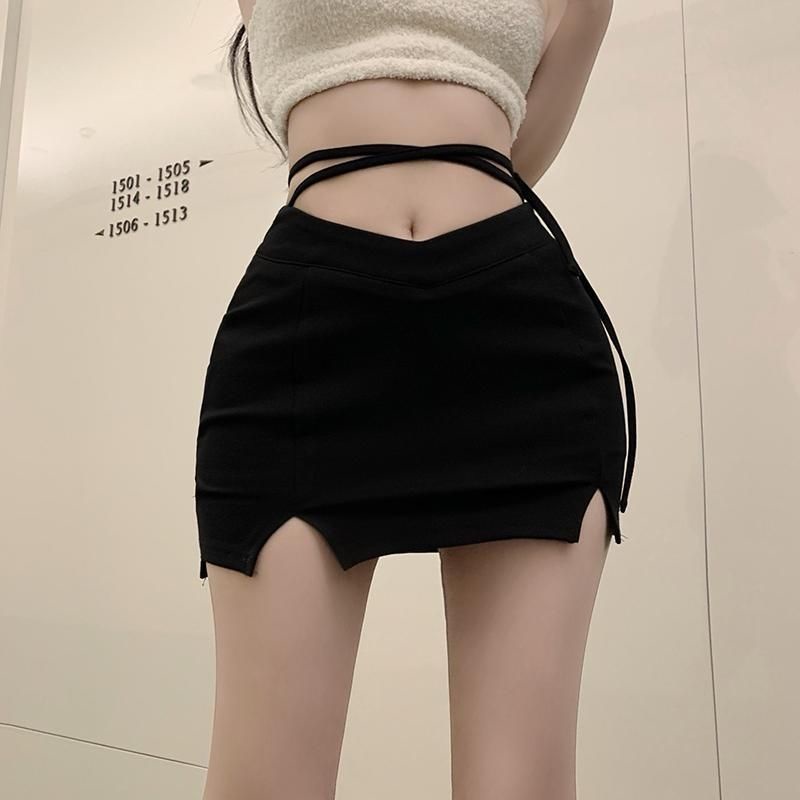 Jiashucheng Hàng Có Sẵn Chân Váy Đen Lưng Cao Dáng Chữ a Xẻ Tà Hông Thời Trang Mùa Hè Cho Nữ
