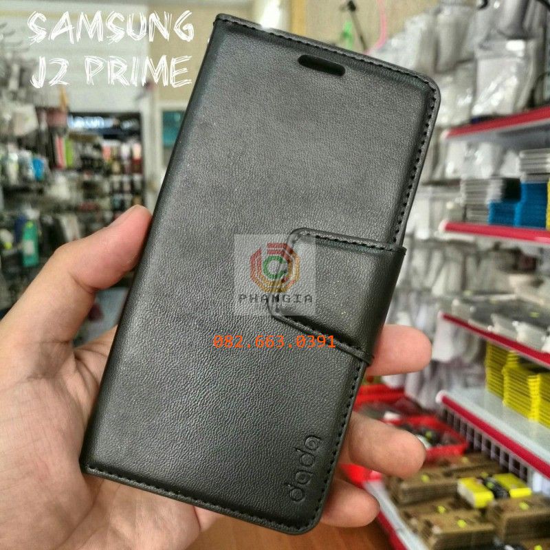 Bao da Samsung J2 Prime nắp gập chống đỡ xem phim, ngăn đựng thẻ