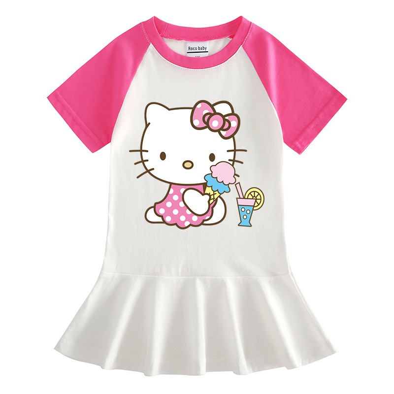 Đầm tay lửng họa tiết Hello Kitty xinh xắn theo phong cách mùa hè dành cho nữ