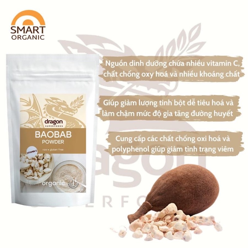 Bột BaoBab Hữu Cơ Dragon Superfoods 100g