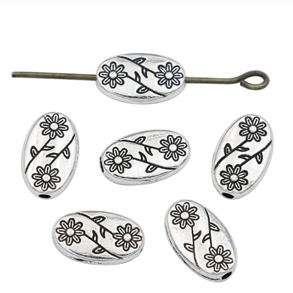 Set 20 Hạt Xỏ Lỗ Hình Oval Mạ Bạc Làm Trang Sức Thủ Công