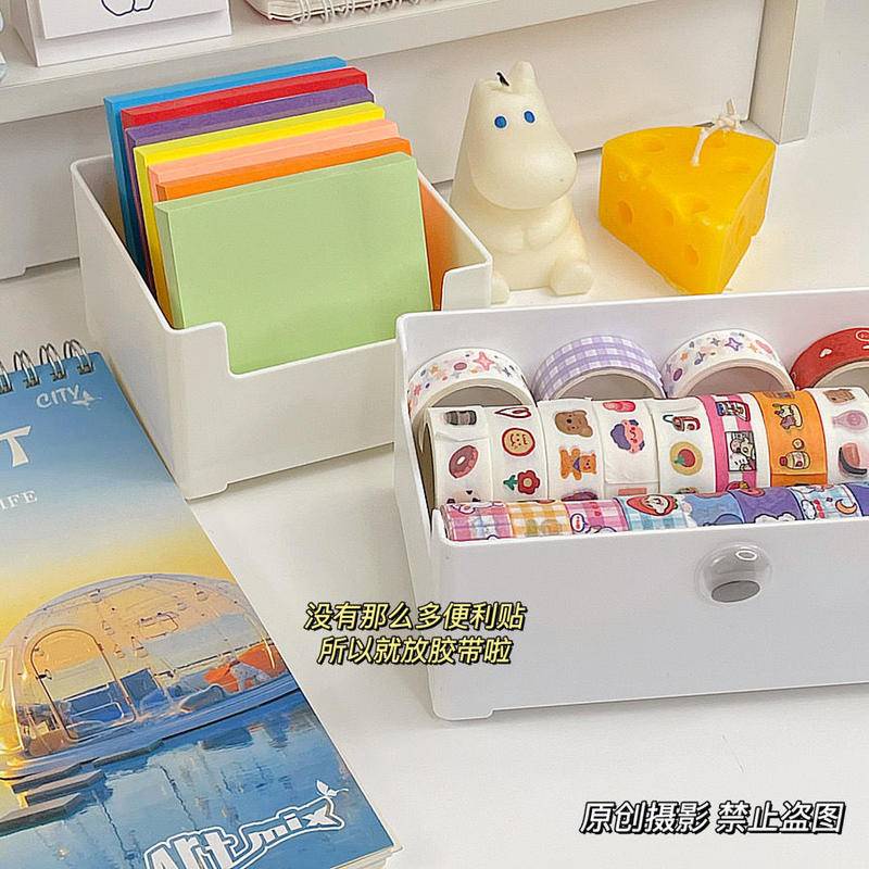 ⭐ iLado ⭐  hộp đựng đồ trong suốt hộp để bàn với nhãn dán nhựa kệ máy tính xách tay tủ bàn mini chất lượng cao màu rắn chất lượng cao kệ văn phòng phẩm để bàn đồ dùng học tập dụng cụ học tập