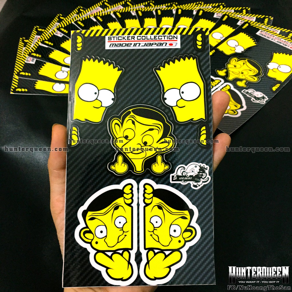 Bộ hình dán logo Simpson - Mr.Bean. Decal  cao cấp chống nước, sắc nét, bền màu, dính chặt.