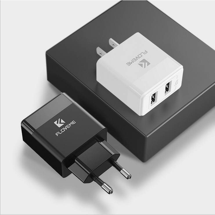 Củ sạc USB kép FLOVEME - chất liệu chống cháy ABC - sạc an toàn và nhanh chóng -chip nâng cấp-điện áp BROADBAND 100-240V
