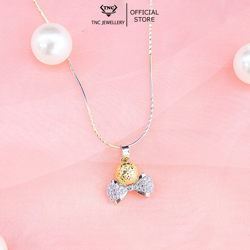 Dây chuyền bạc xi vàng đẹp sang trọng hình chiếc nơ- Trang sức TNC Jewellery