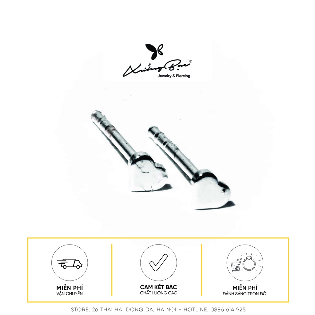 Khuyên tai bạc Xưởng Bạc thiết kế đeo tai. Bông tai bạc 925 thiết kế basic hình tim trơn nhỏ, chốt cánh bướm KNBS7.65