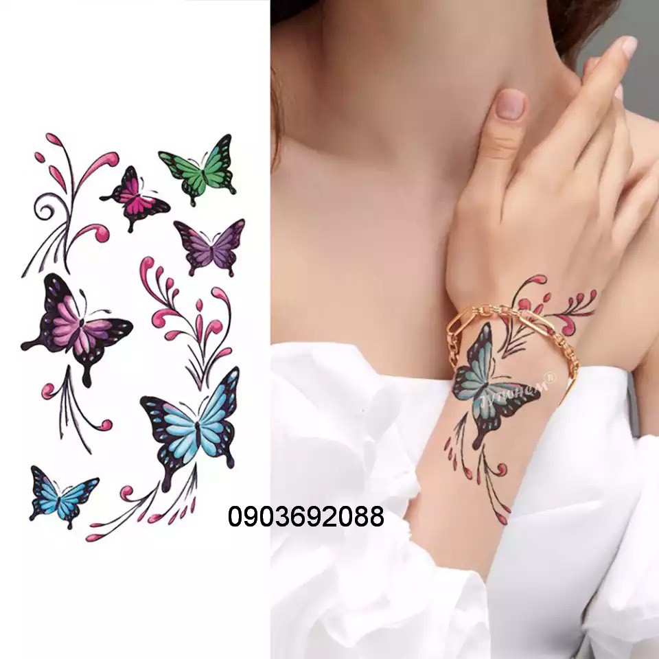 Hình xăm dán - tattoo sticker họa tiết bướm xinh kích thước 10.5 x 6cm