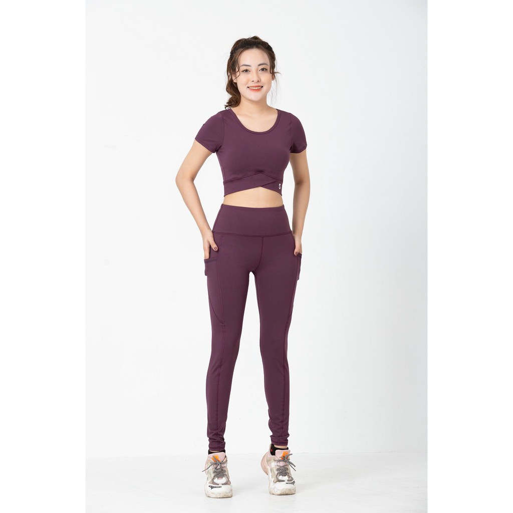 ẢNH THẬT SET ĐỒ TẬP NỮ BỘ TẬP CROPTOP CỘC TAY QUẦN DÀI TẬP YOGA GYM NỮ, ĐỒNG PHỤC LỚP YOGA Đẹp *