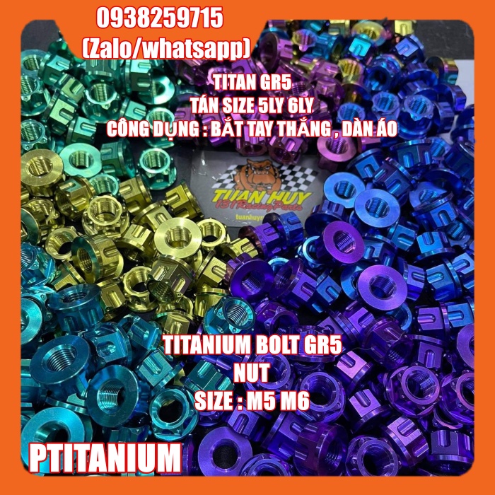 Tán titan gr5 6li hở bắt tay thắng , bình dầu (titanium grade 5 nut m6)