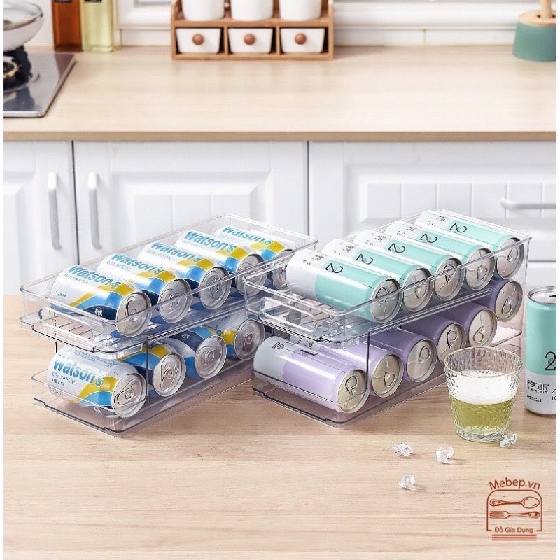Hộp khay 2 tầng trong suốt tiện ích đựng nước ngọt , bia trong tủ lạnh,
