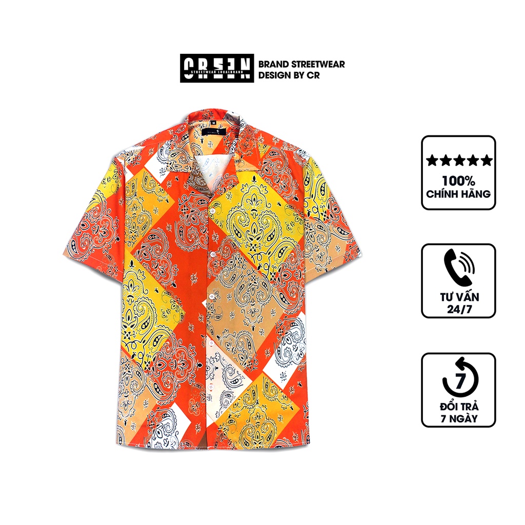 Áo sơ mi tay ngắn nam nữ CR Orange Bandana form rộng sơ mi họa tiết tay lỡ cổ vest unisex ulzzang USM608