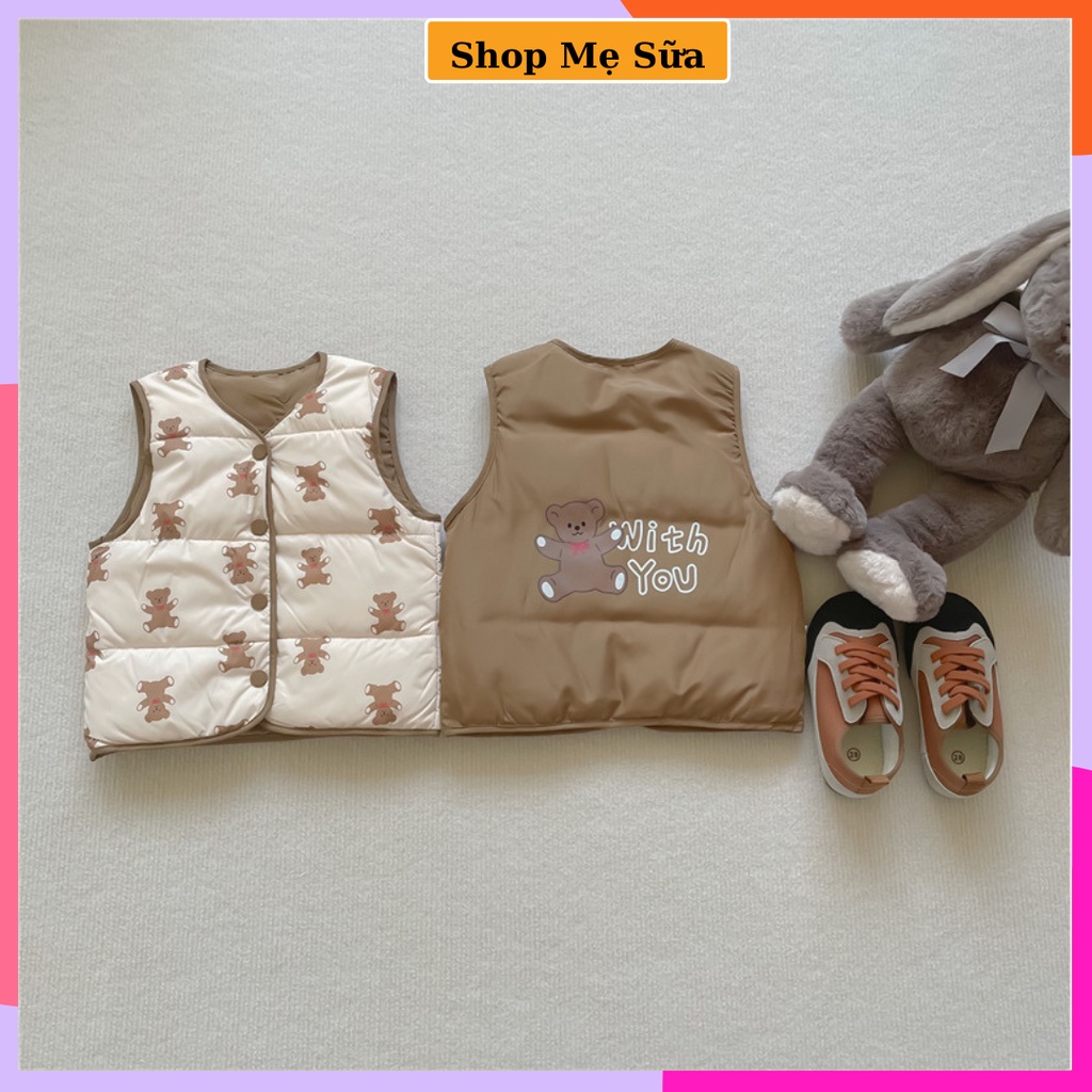 Áo ghi lê phao Lông Vũ Cao Cấp cho bé, ghile phao màu Vintage phong cách Hàn Quốc cho bé trai bé gái, có thể mặc 2 mặt