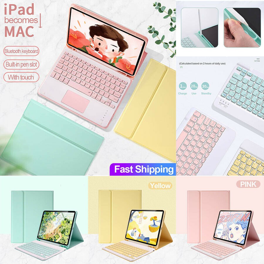 Bao Da Kèm Bàn Phím Không Dây Họa Tiết Hoạt Hình Cho Ipad 10.2 Inch 7 Th Gen 2019