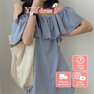 Váy đũi trễ vai nhiều màu - Váy đầm nữ trễ vai nhiều màu freesize phom rộng dáng suông sẵn kho 3 màu C260