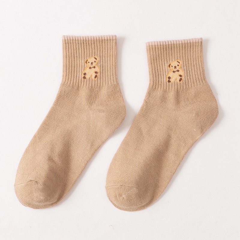 Tất dệt kim cổ cao thêu gấu Phong Cách Vintage Hàn Quốc Mẫu tcc2