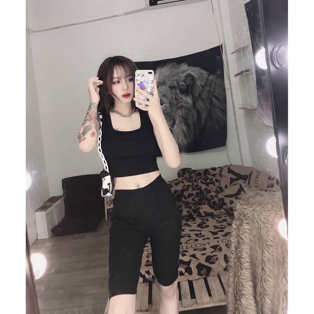Sét bộ áo ba lỗ croptop phối quần ngố body cực xinh , chất thun bozip mềm mịn