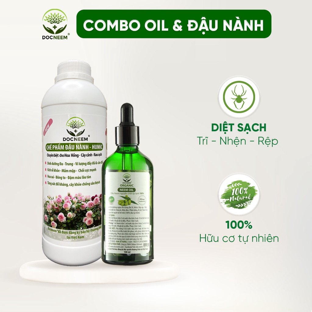 Combo dầu neem &amp; đậu nành humic trừ sâu bệnh - kích rễ chồi hoa