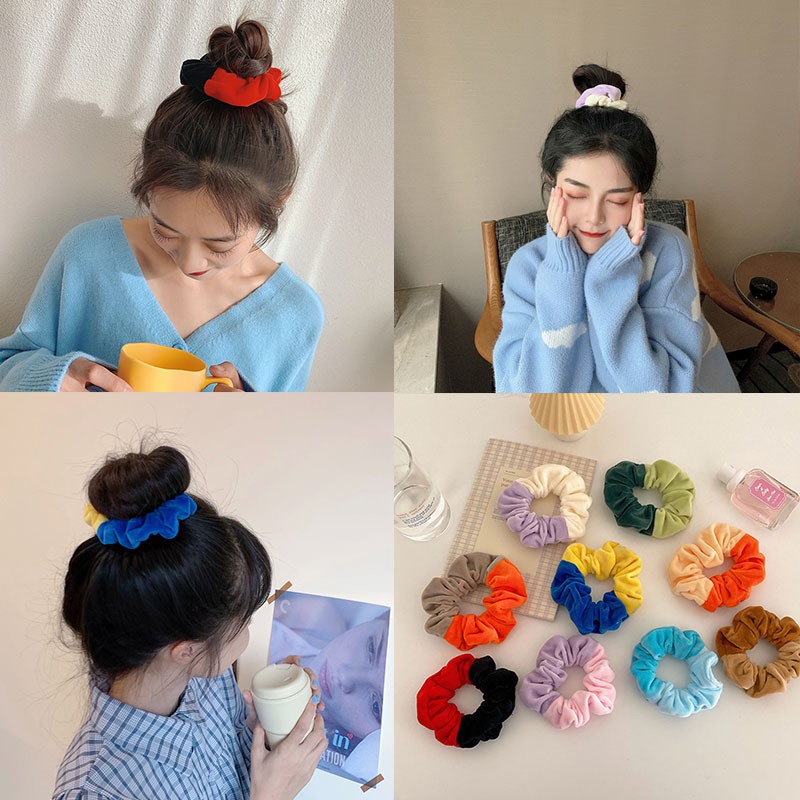 Dây buộc tóc Scrunchies vải lông mềm nhiều màu phụ kiện thời trang cho nữ 2021