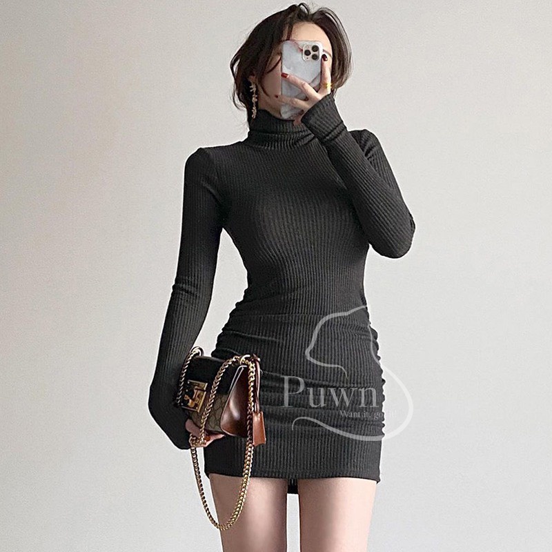 Váy len body xanh bơ cao cổ rút 2 bên quyến rũ sexy - Puwn Pơ🥑