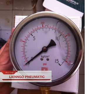 Đồng hồ inox đo áp suất mặt có dầu phi 100mm chân ren 17