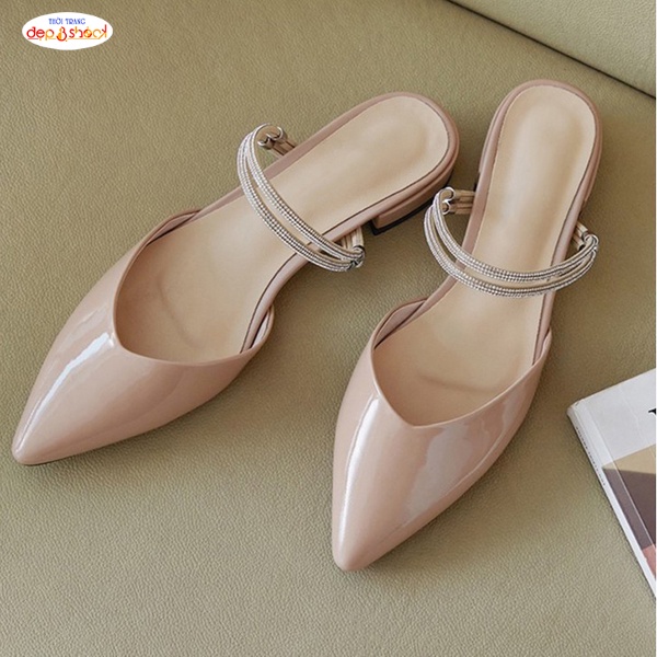 Giày Sục cao gót bít mũi 3 phân 2 quai ngang Đính đá thời trang BIG SIZE 42 43 MS S80
