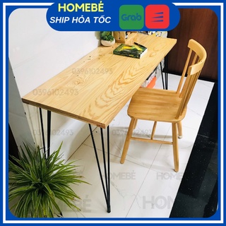 Bàn Làm Việc Gỗ Tự Nhiên, Bàn Học Gỗ Thông Chân Sắt Hairpin Phong Cách Hiện Đại
